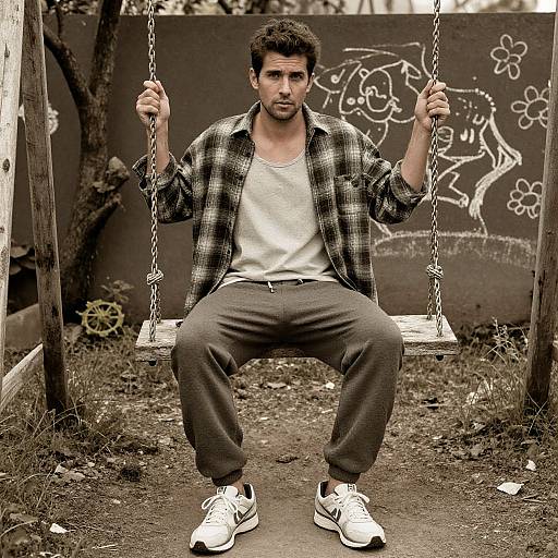 Contemplative Man in Vintage Garden