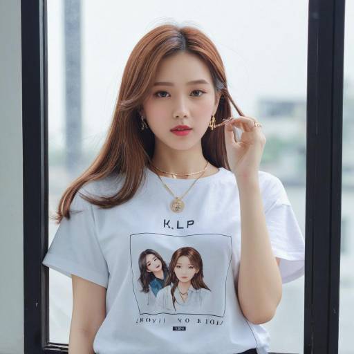 Asian Woman Wearing White K-Pop Print T-Shirt