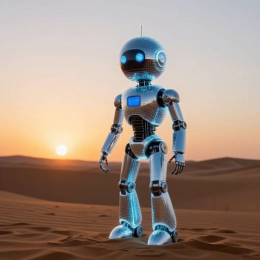 Futuristic Disco Robot in Desert