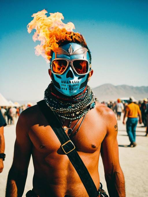 Vibrant Portrait of Man in Burning Man Outfit