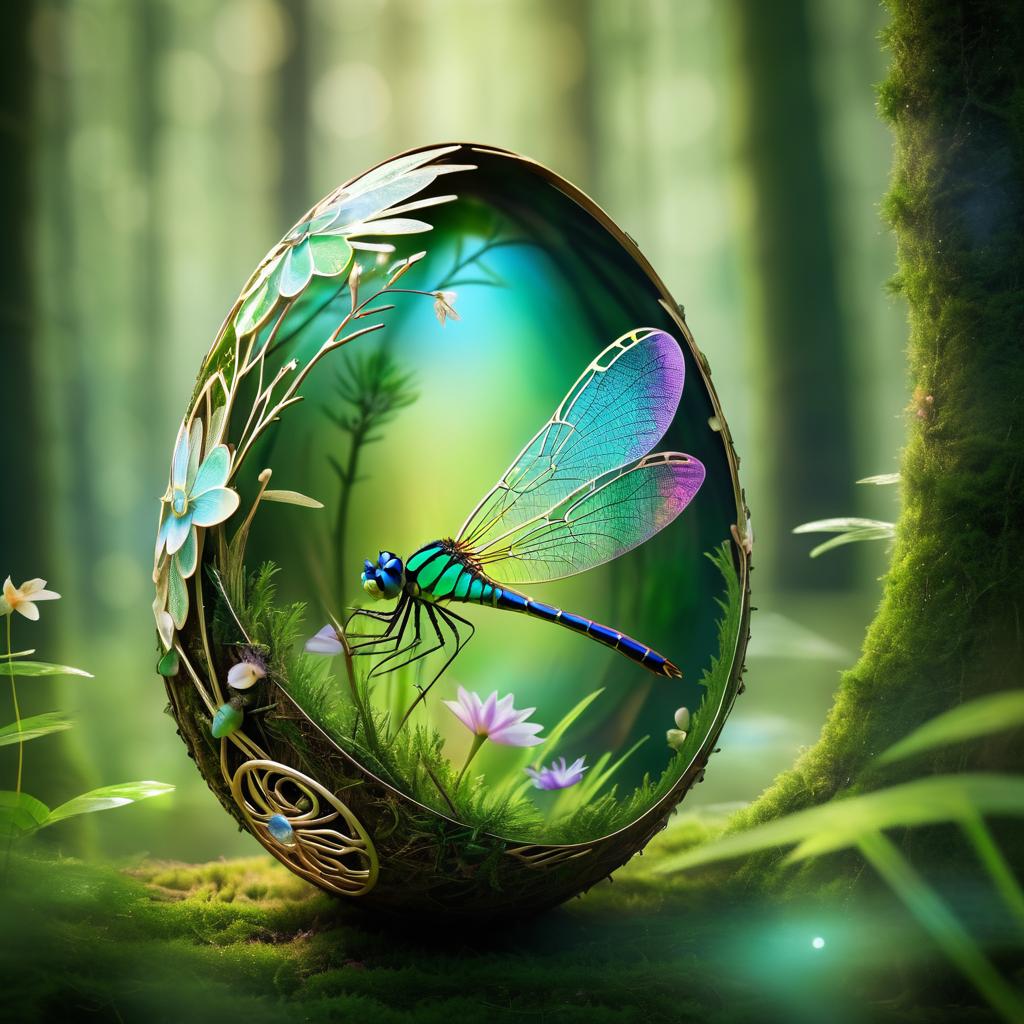 Mystical Dragonfly in Easter Egg Shell