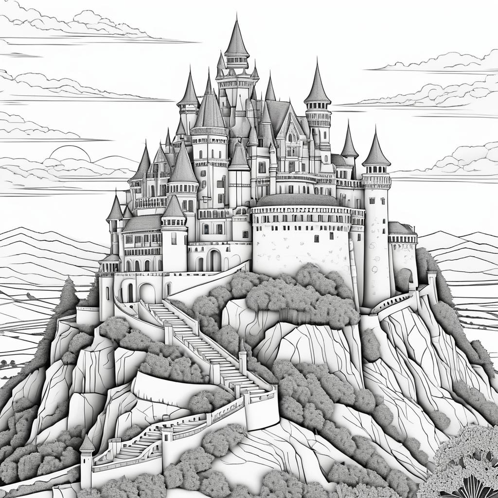 Intricate Castle Coloring Page Design