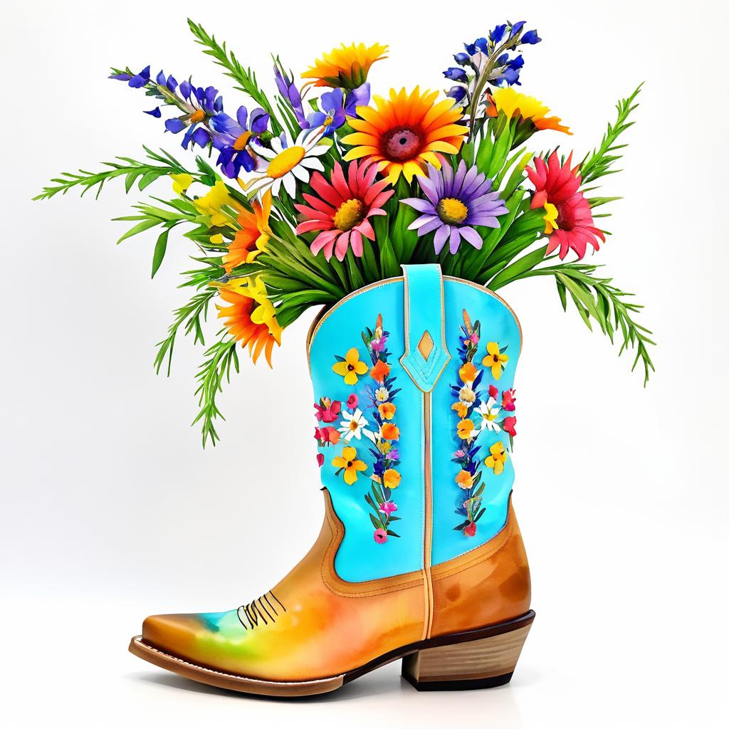 Boho Floral Arrangement in Cowgirl Boot