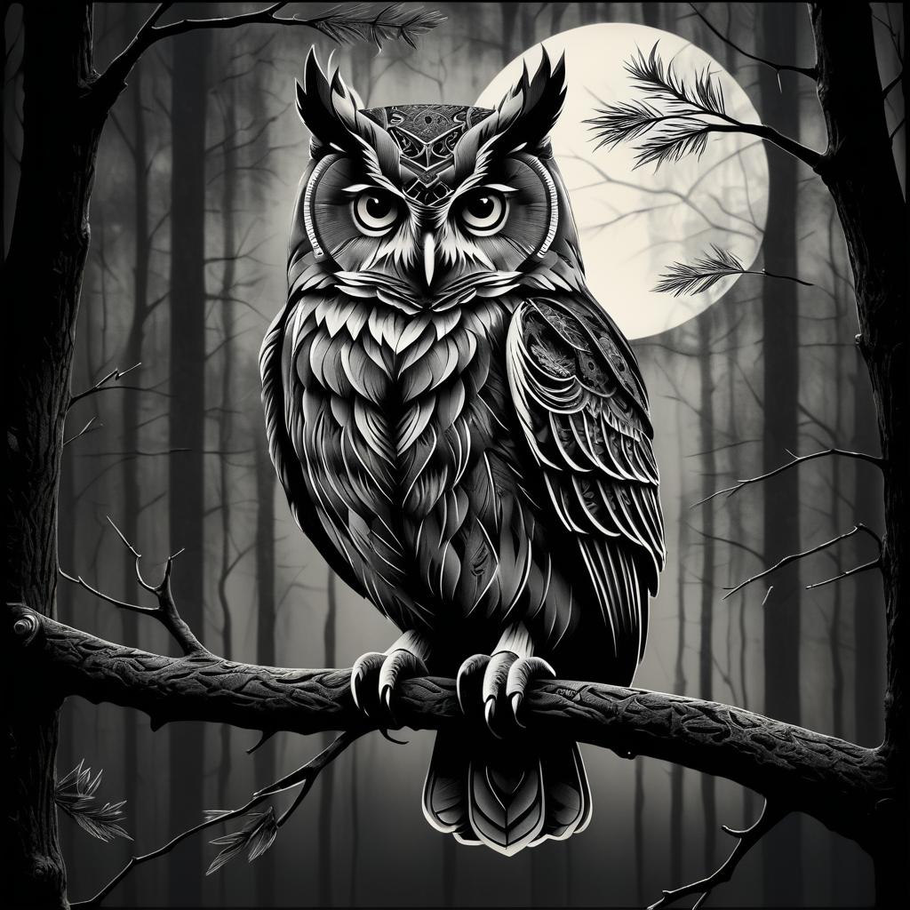 Twilight Owl in Moody Charcoal Style