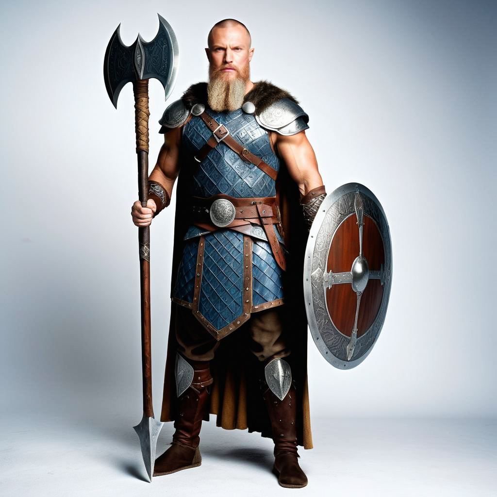 Viking Warrior Portrait with Axe and Shield