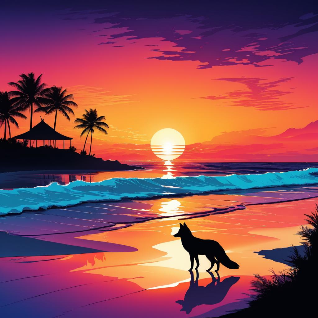 Surreal Fox with Beach Sunset Scene