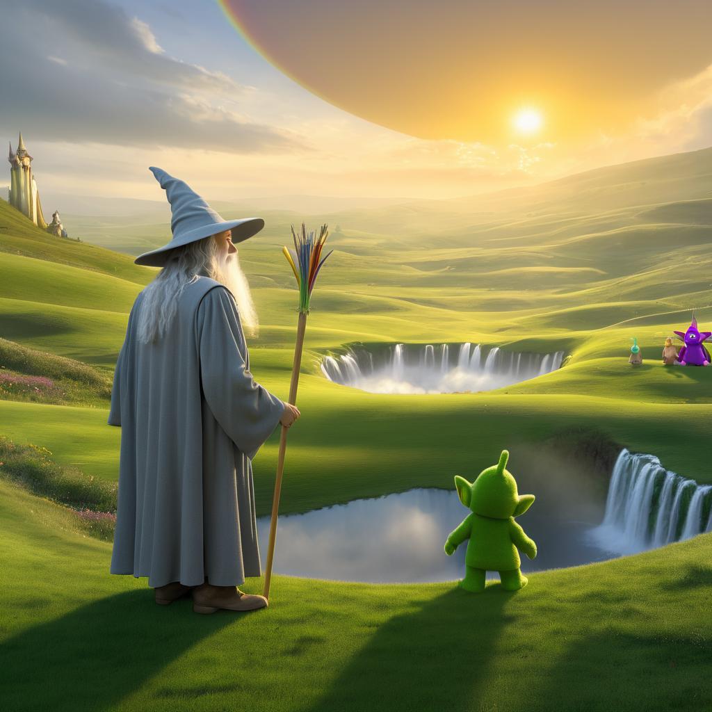 Gandalf and Teletubbies Adventure Scene