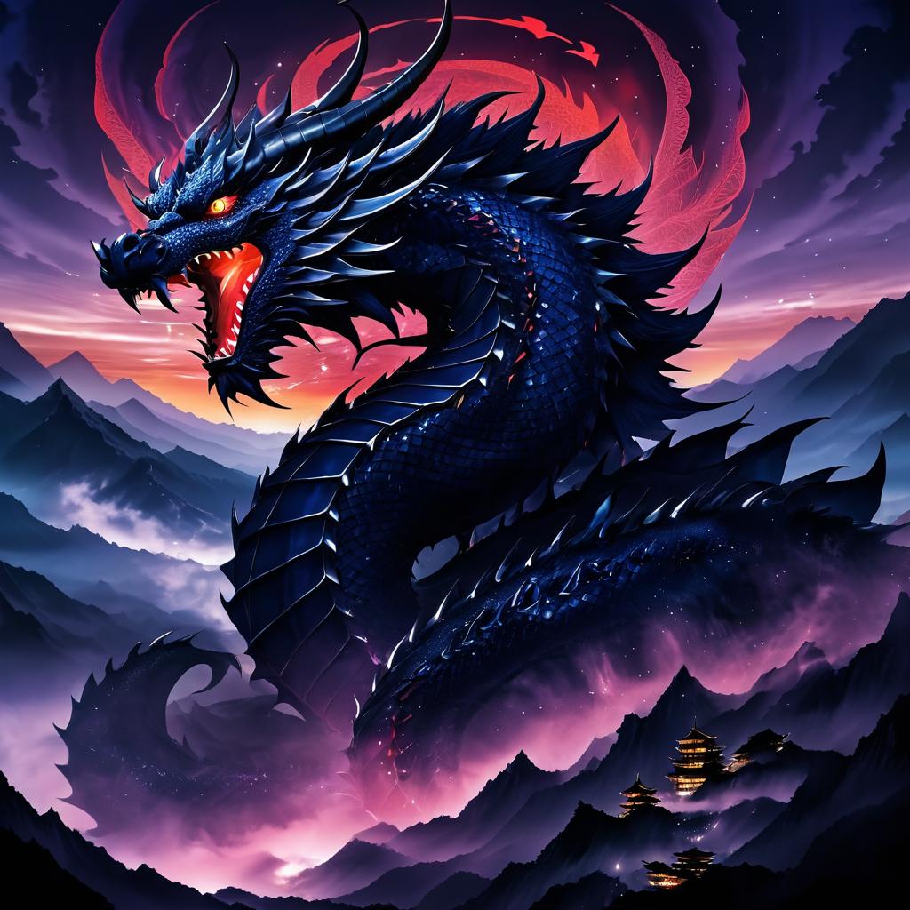 Majestic Dragon in Twilight Mountain Scene