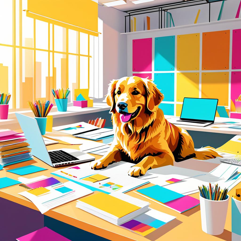 Cheerful Golden Retriever in Modern Office