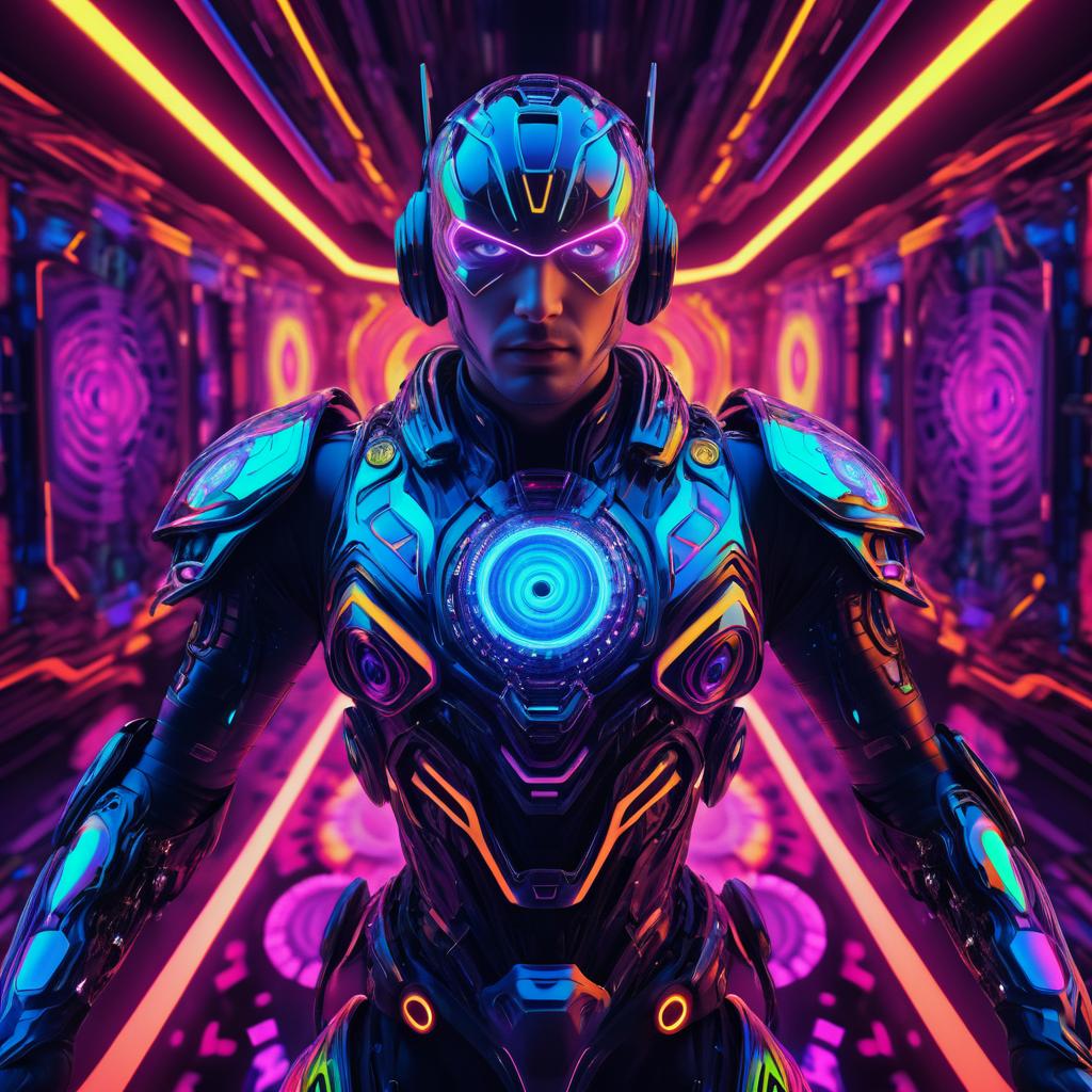 Futuristic Cyborg in Psychedelic Colors