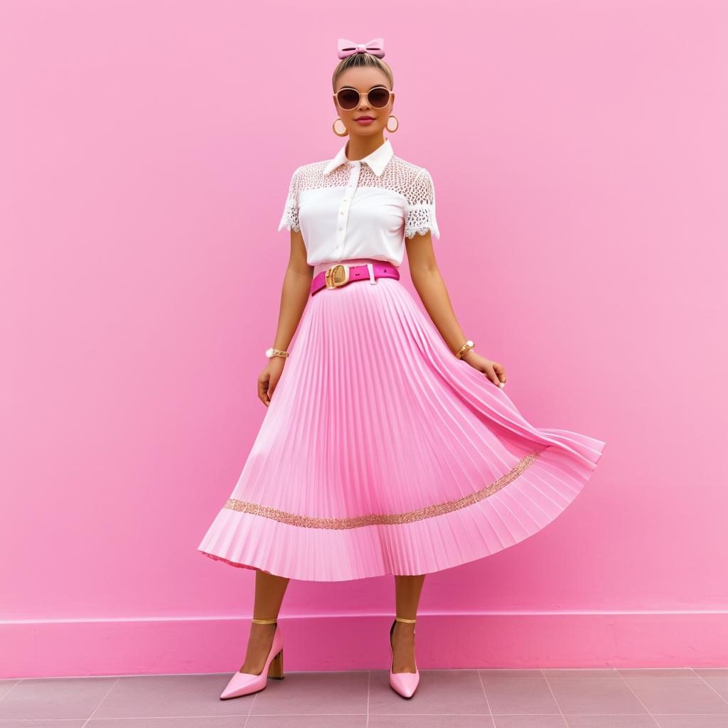 Chic Fashionista in Pink Pleats