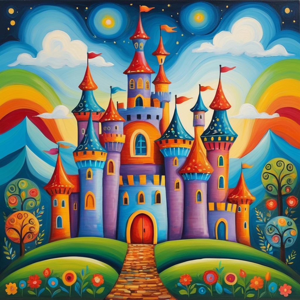 Colorful Whimsical Folk Art Castle