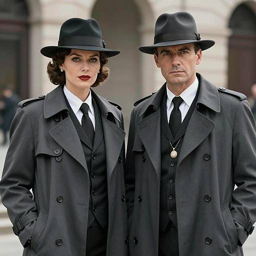 Classic Noir Detective Portraits in Urban Setting