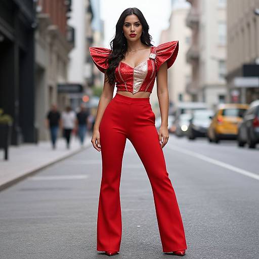 Woman in Red Fashion Costume