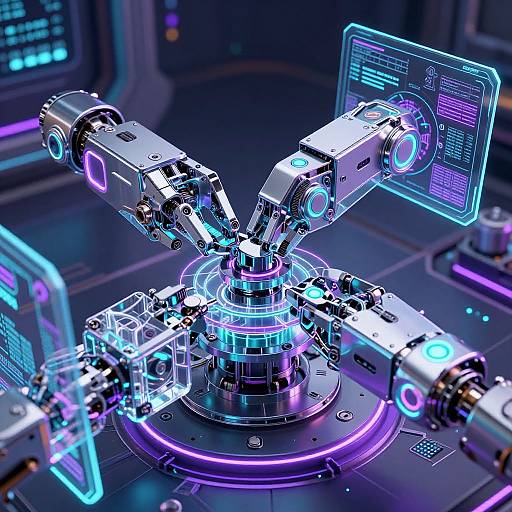 Advanced Robotic Assembly in Neon Sci-Fi