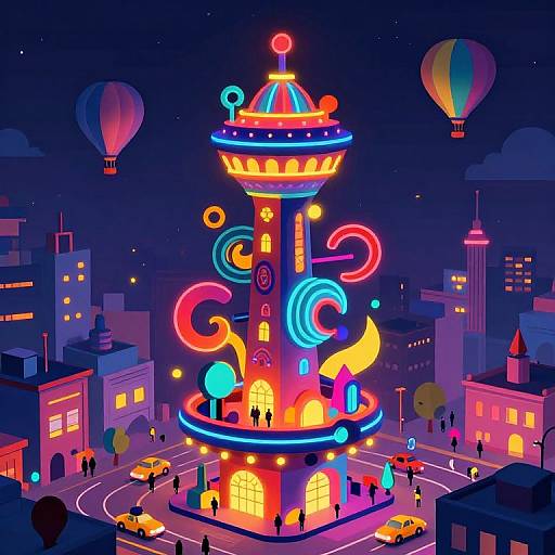 Neon-Lit Isometric Flying Air Tower