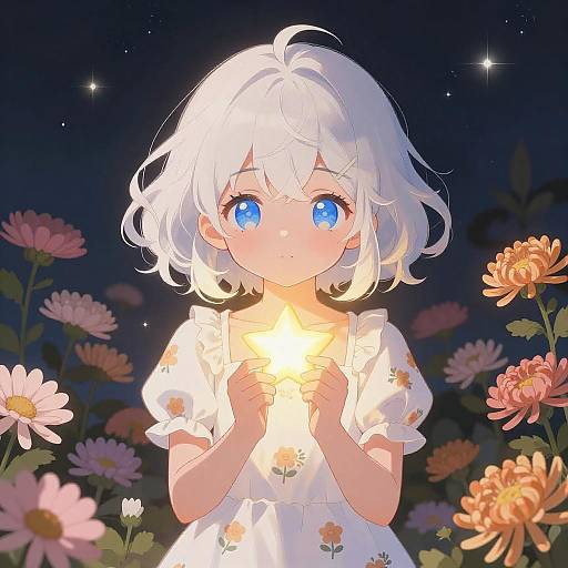 Whimsical Anime Girl in Floral Wonderland