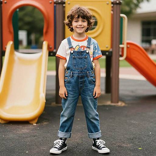 Vintage Style Boy in Colorful Playground