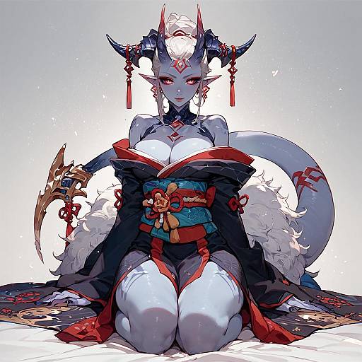 Anime Girl with Horns Kneeling