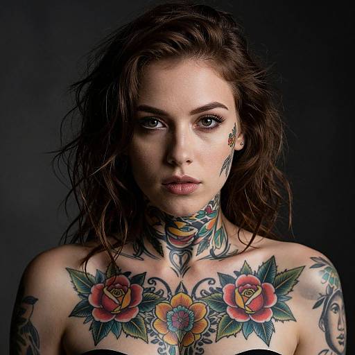 Portrait of Tattooed Woman with Intense Gaze