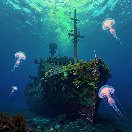 Sunken Shipwreck Underwater Scene