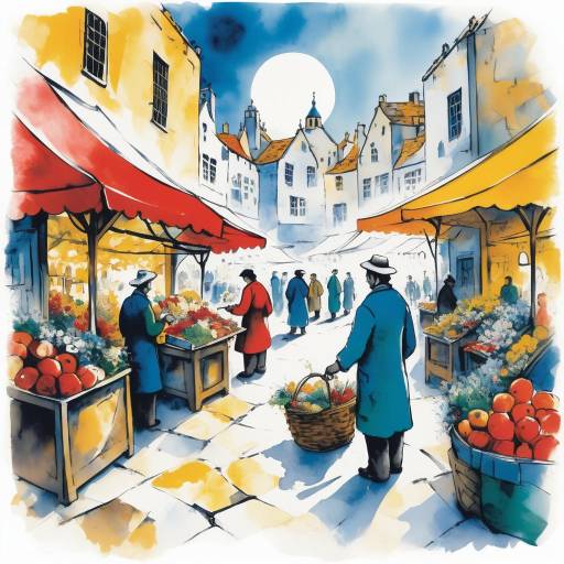 Watercolor Street Market Scene