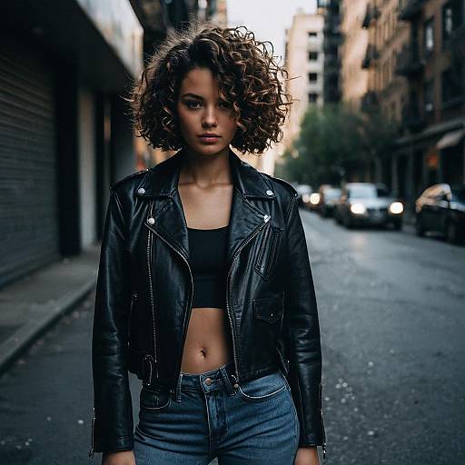 Fashion Model with Curly Bob Hairstyle in Urban Street