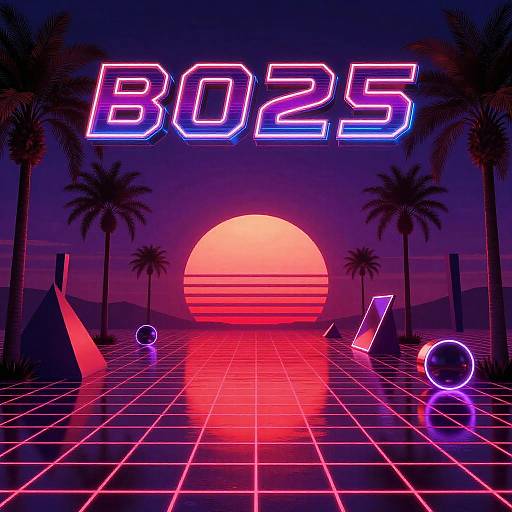 Retro 80s Synthwave Sunset Album Cover