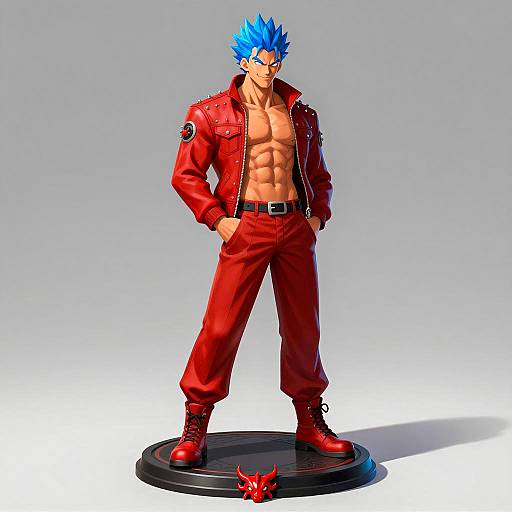 Confident Muscular Man with Spiky Blue Hair