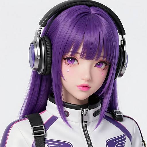Purple-Haired Manga Girl with Headphones