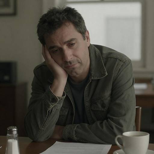 Thoughtful Man in Dimly Lit Room