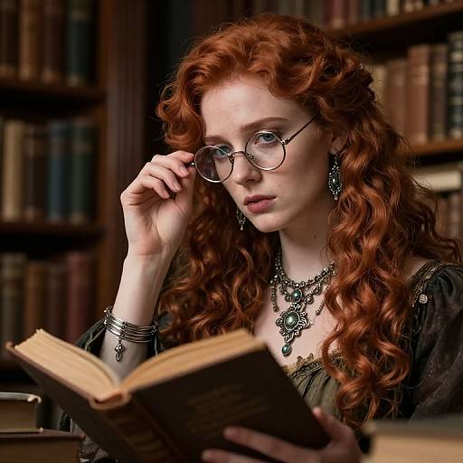 Melancholic Librarian in Antique Library