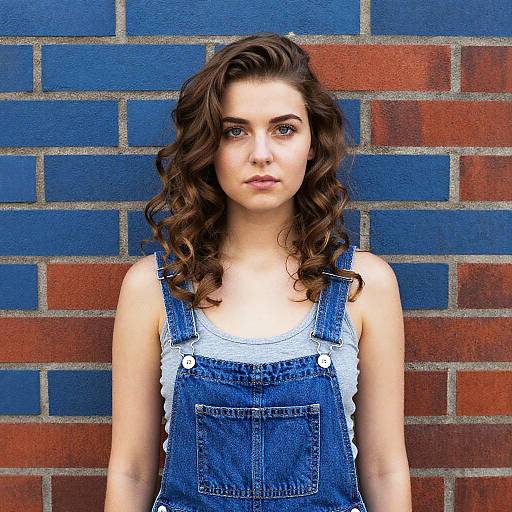 Young Woman Against Rustic Brick Wall