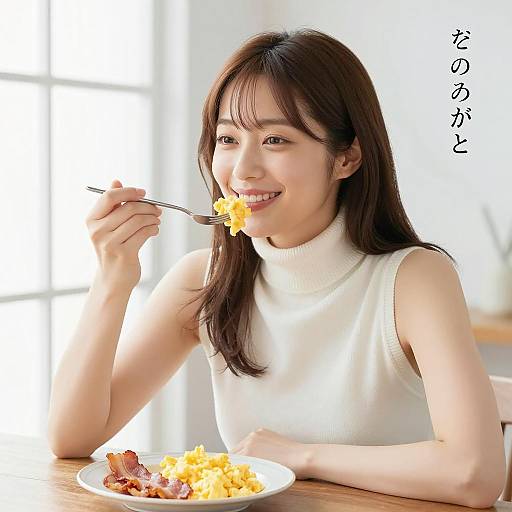Japanese Woman Eating Breakfast