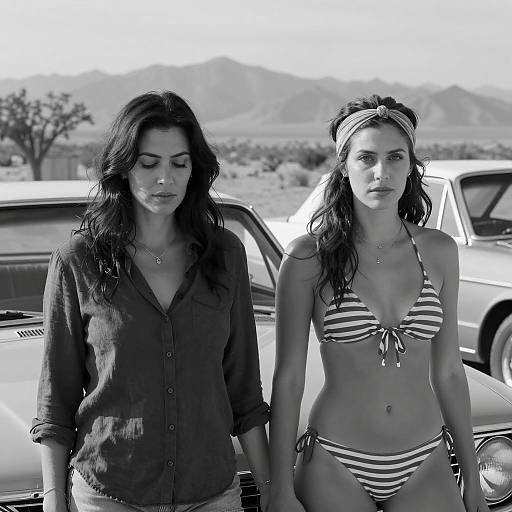 Vintage Black and White Duo by Car