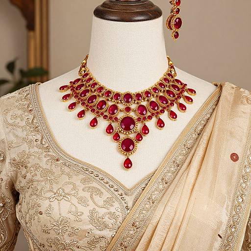 Elegant Gold Necklace with Red Gemstones