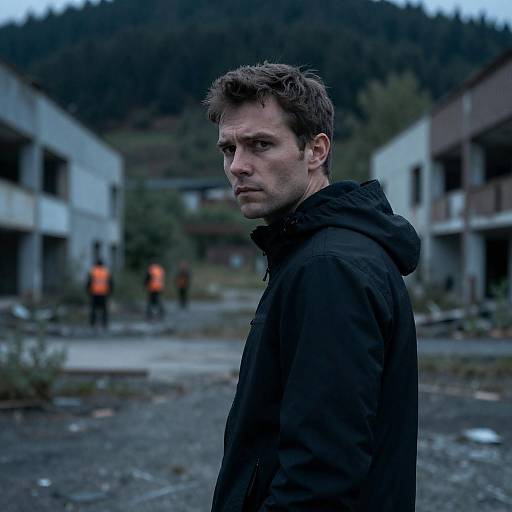 Determined Man in Dimly Lit Urban Scene