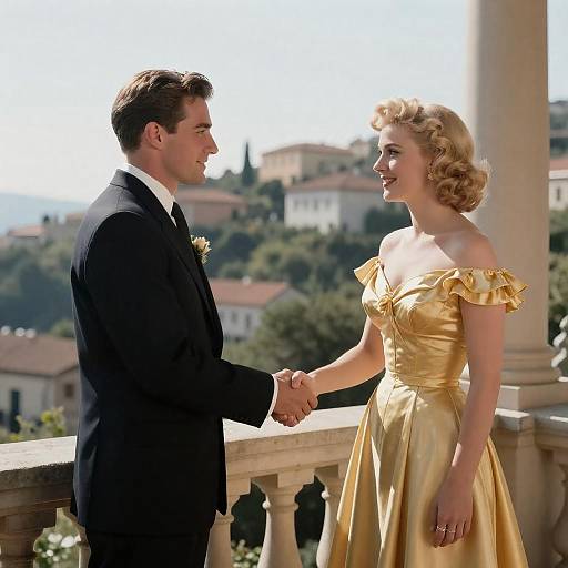 Elegant Handshake on a Sunlit Balcony