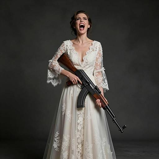 Dramatic Portrait of a Bride with AK-47