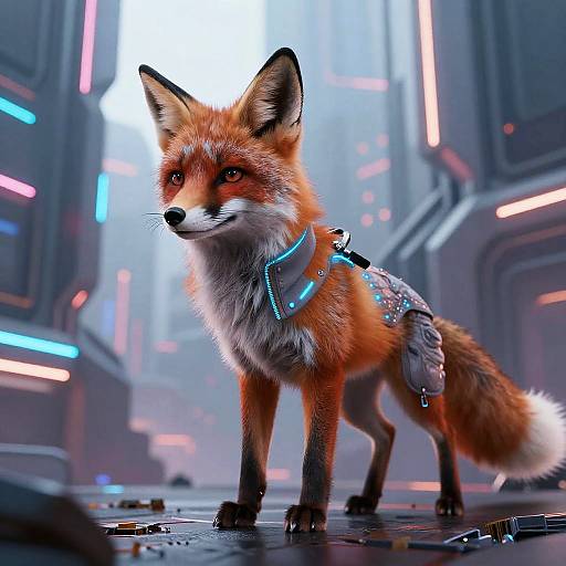 Cyberpunk Beastars Fox in Futuristic City