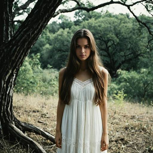 Young Woman in White Dress Outdoors