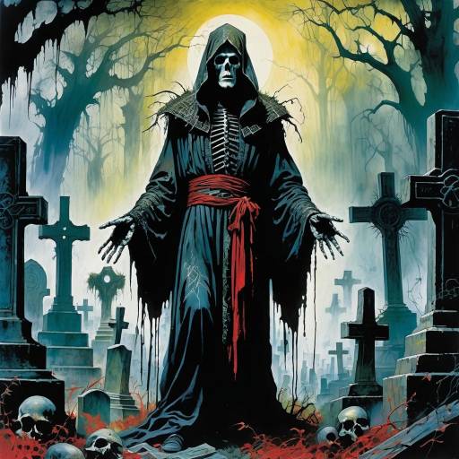 Dark Fantasy Horror in Misty Graveyard