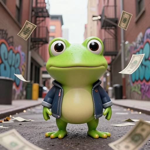 Hyperrealistic Cartoon Frog in NYC