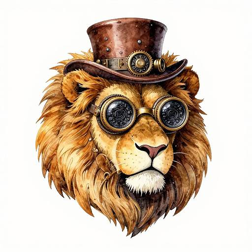 Steampunk Oreo Lion Head Watercolor