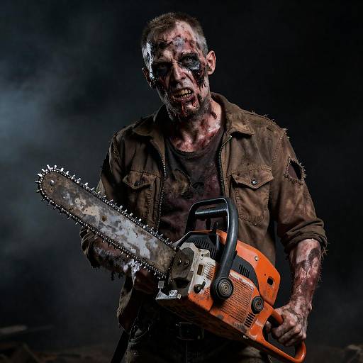 Grimy Zombie with Chainsaw in Shadows