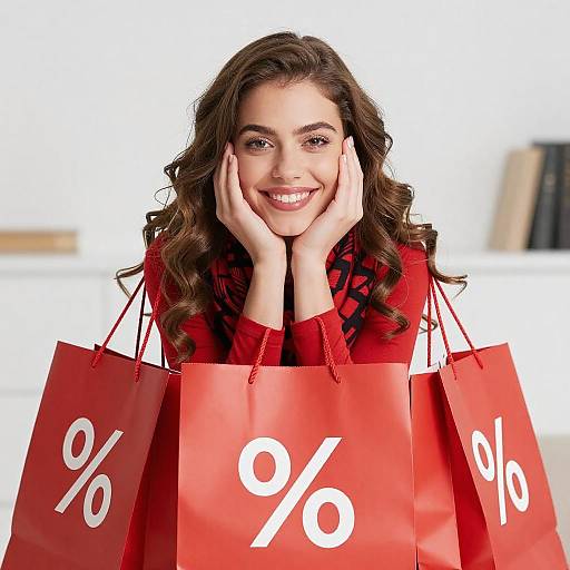Cheerful Shopper with Red Bags
