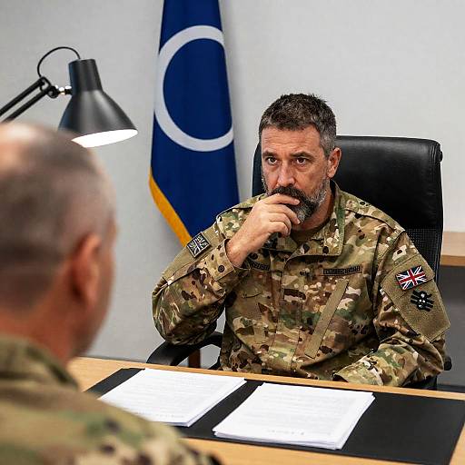 Intense Meeting in Military Office Setting