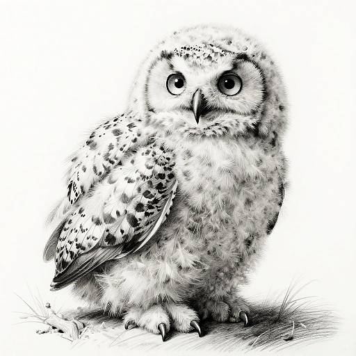 Intricate Snowy Owl Chick Drawing