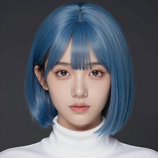 Photorealistic Portrait of Woman with Blue Wig