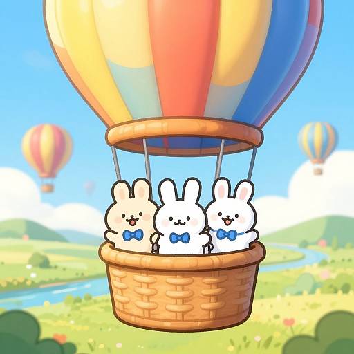 Cute Rabbits in Balloon Adventure